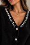 Stone Embellished V-Neck Bearded Knitwear Cardigan - 3