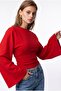 2240 Women's Drawstring Detailed Crew Neck Spanish Sleeve Blouse Red - 4