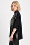 Women's Black High Collar Patterned Half Sleeve Knit Sweater - 3