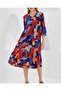 Women's Red Cobalt Blue Patterned Short Sleeve Viscose Dress 1959
