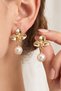 Gold Pearl Dangle Orchid Flower Earrings - 2
