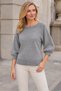 Women's Raglan Sleeves Balloon Sleeve Boat Neck Ribbed Detailed Comfortable Fit Soft Elegant Casual Gray Knitwear Sweater - 6