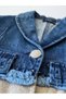 Girl's fabric-combined fringe jean jacket - 4