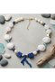 Women's Blue Coral Figured Large Beaded - White & Navy Blue Cube Design Necklace - 2