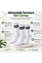 Wak Unisex White Socks with Black Stripes Set of 12 Long Socks Daily Sports College Style Women's Men's Socks - 6