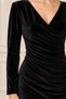 Women's Double Breasted V-Neck Long Sleeve Gathered Waist Draped Velvet Midi Dress - 6