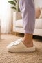 Women's Ecru Large Butterfly Motif Leather Wing Detailed Furry House Slippers 3 cm Byndmtfkelebekbuyuk - 5