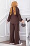 Stripe Detailed Zippered Sports Suit Brown - 4