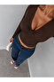 Brown V-Neck Long Sleeve Crop Blouse with Gathered Detail on the Chest, Bitter Brown V-Neck Blouse - 6