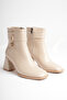 Women's Beige 7cm Thick Heeled Boots & Booties with Gold Accessories and Zipper