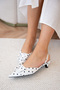 Matilda Polka Dot Buckle Detailed Women's Heeled Shoes - White - 4