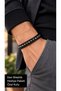 Mireldan Graphiteglint Black Leather Men's Bracelet - Faceted Anthracite Beaded