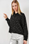 Women's Patterned Oversize Shirt 20361 - Black - Silver - 2