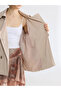 Beige Jacket with Collar and Belt Women's Trench Coat - 3