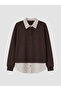 Brown Shirt Collar Women's Sweatshirt Tunic