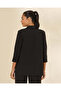 Women Black Roll Up Sleeve Knitted Blazer - 3