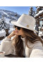 Women's Ecru Fedora Hat with Wide Brim and Metal Accessory Detail, Winter Hat - 2