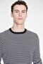 Men's Navy Blue-White Warm Standard Fit Regular Cut Crew Neck Striped Knitwear Sweater - 4