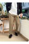 Carrot Cut Waist Drawstring Trousers Khaki 2810
