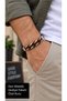 Corvessa Ivorytwist Brown Leather Men's Bracelet - Cream Braid and Double Strip