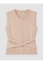 Pink Crew Neck Belted Women's Knitwear Vest