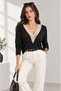 Women's Long Batwing Sleeve V-Neck Lace Detail Stylish Blouse