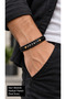 Torvenis Bronzemark Black Leather Men's Bracelet - Metallic Beads and Bronze Detail