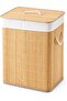 60L Foldable Bamboo Laundry Hamper with Lid and Rope Handles, Rectangular Clothes Storage Basket for Bedroom, Bathroom and Laundry Room, Natural