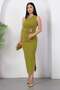 One-Shoulder, Buckle-Waist, Slit Crepe Dress Grs4151