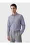 Navy Blue Regular Fit Striped Gabardine Men's Shirt - 2