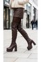 Women's Leather Look Platform Sole Thick Heeled Long Boots - 7