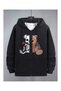 Sweatshirt Zippered Cardigan - Black Printed Oversized Winter Hoodie with Pockets