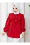 Women's Red Layered Collar Shirt with Volan on the Front Asf401 - 2