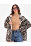Women's Black-Camel Oversize Hooded Leopard Print Jacket Nj185 - 2