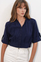 Women's Crop Oversize Shirt 20390 - Navy Blue - 2