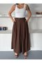 Women's Bitter Brown Belted Pleated High Waist Wide Leg Trousers Mi̇n5003