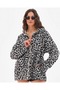 Women's Black-White Oversize Hooded Leopard Print Jacket Nj185 - 3