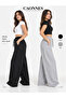 Winter Women's 2-Piece Sweatpants (Black-Grey) Oversize Comfortable Fit Wide Leg Washable Anti-Pilling