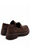 Funta Women's Suede Brown Suede Gold Metal Buckle Thick Threaded Sole Loafer Shoes - 4