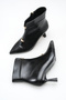 Black Shiny Pointed Toe Thin Heeled Zippered Boots - 2