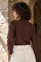 Women's Coffee V-Neck Side Ruffle Detailed Long Sleeve Blouse Arm-27K001020 - 2