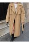 Women's Camel Oversize Raglan Sleeve Long Trench Coat Pc4349