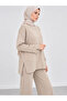 Women's Beige Slit Modal Fabric Crew Neck Oversize Hijab Tunic Sweatshirt - 7