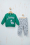 Baby Boy Dinosaur Printed Double Set Sweatshirt and Pants with Shoulder Snap Fasteners - 8