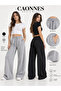 Winter Women's 2-Piece Sweatpants (Black-Grey) Oversize Comfortable Fit Wide Leg Washable Anti-Pilling - 2