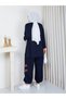 Women's Navy Blue Garnished Oysho Sports Set Asf428 - 3