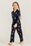 Girl's Pajama Set with Shirt Collar (with Socks as a Gift) - 2