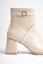 Women's Beige Thick Heeled Boots & Booties - 4