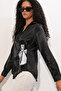 Women's Double-Breasted Satin Shirt 20386 - Black - 3