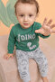 Baby Boy Dinosaur Printed Double Set Sweatshirt and Pants with Shoulder Snap Fasteners - 4
